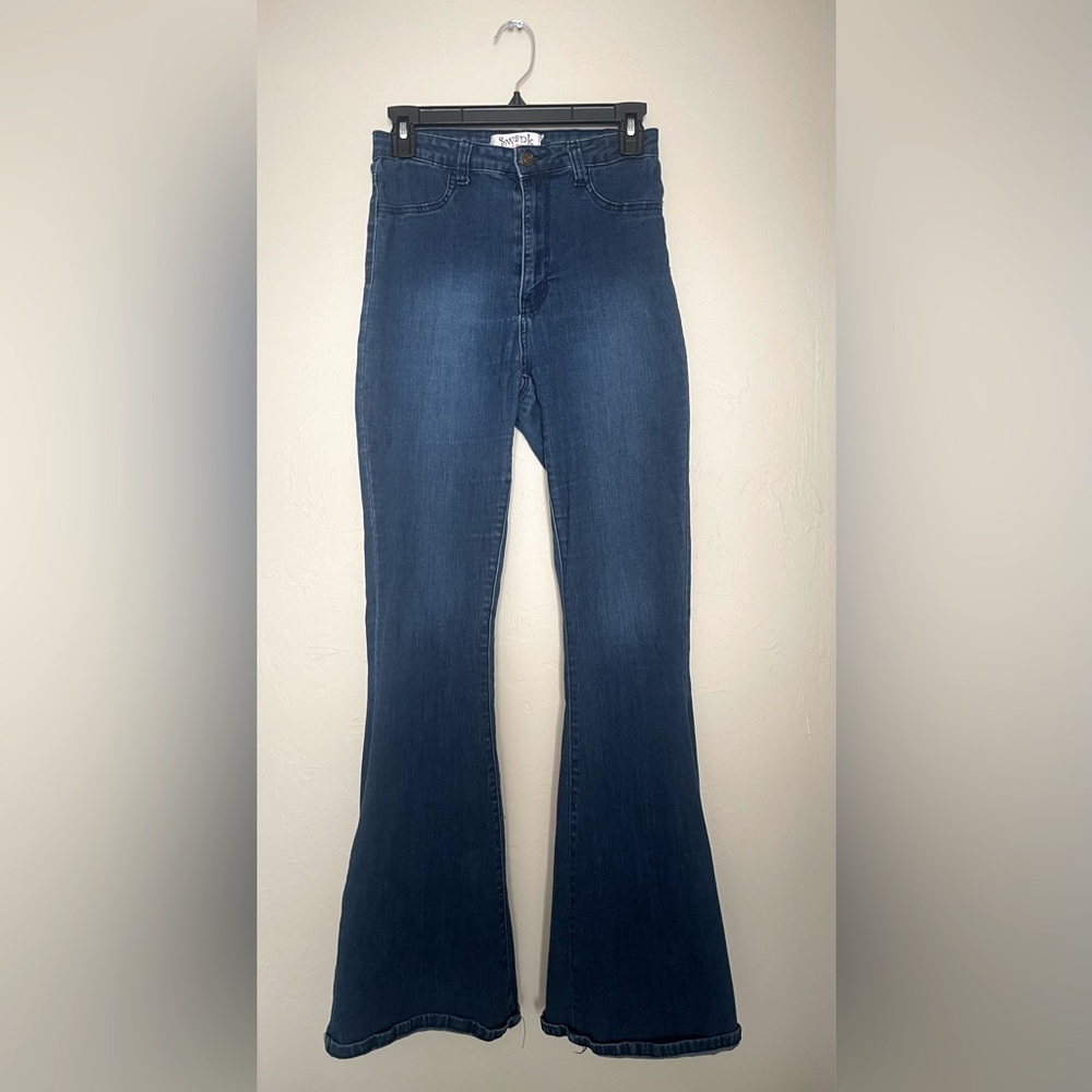 Swank A Posh Dark Wash Flared Jeans, Size Large